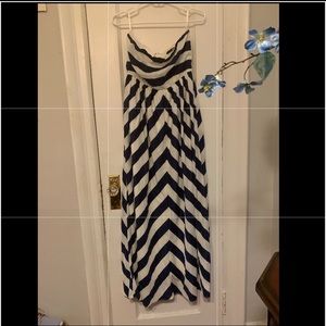 Navy Blue & White Striped Maxi Dress